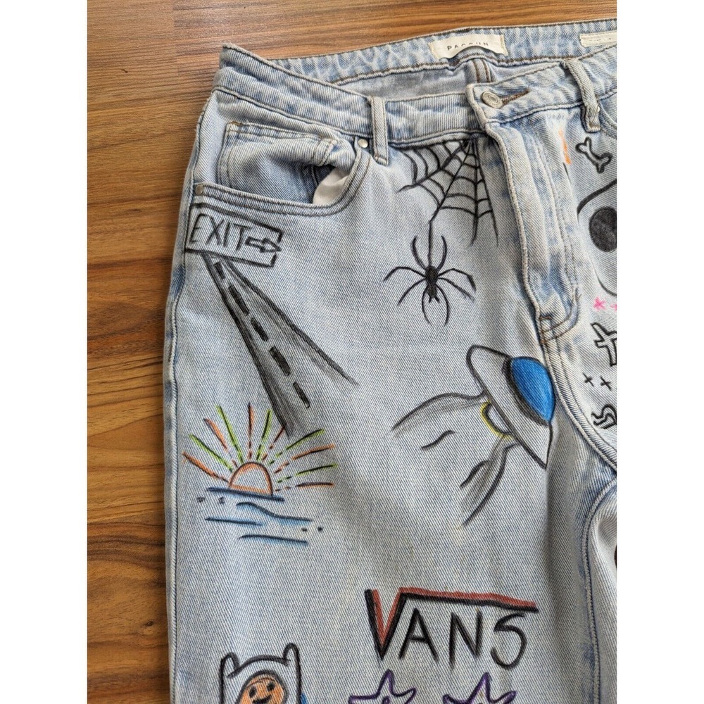 Pacsun Upcycled Emo Doodle Jeans Womens 27 Jeans MOM High Waist Grunge A3